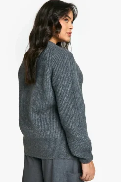 Cardigans|Knitwear*boohoo Plus Knitted Oversized Boxy Button Front Cardigan charcoal