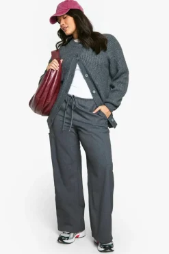 Cardigans|Knitwear*boohoo Plus Knitted Oversized Boxy Button Front Cardigan charcoal