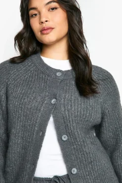 Cardigans|Knitwear*boohoo Plus Knitted Oversized Boxy Button Front Cardigan charcoal