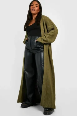 Cardigans|Knitwear*boohoo Plus Knitted Oversized Maxi Cardigan khaki