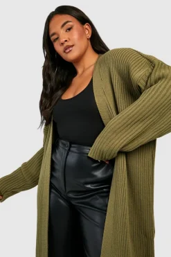 Cardigans|Knitwear*boohoo Plus Knitted Oversized Maxi Cardigan khaki