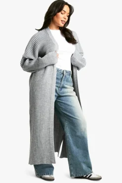 Cardigans*boohoo Plus Knitted Oversized Maxi Cardigan light grey