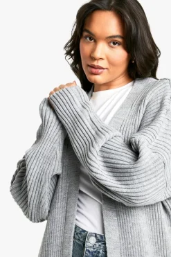 Cardigans*boohoo Plus Knitted Oversized Maxi Cardigan light grey