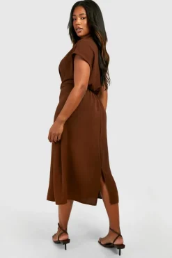 Midi Dresses*boohoo Plus Knot Cowl Neck Midi Column Dress chocolate