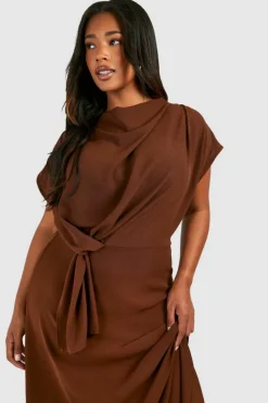 Midi Dresses*boohoo Plus Knot Cowl Neck Midi Column Dress chocolate