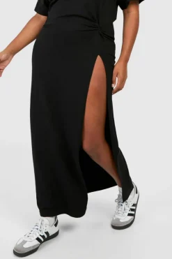 T-Shirt Dresses|Shirt Dresses*boohoo Plus Knot Detail High Split T-shirt Dress black