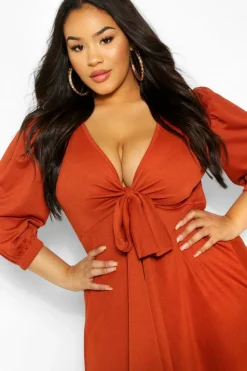 Skater Dresses|Mini Dresses*boohoo Plus Knot Front Skater Dress black