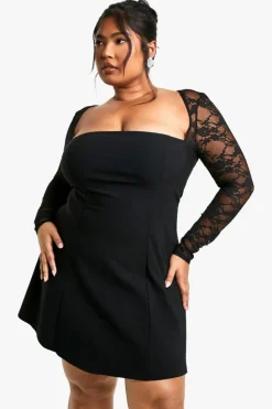Skater Dresses|Mini Dresses*boohoo Plus Lace Bengaline Skater Dress black