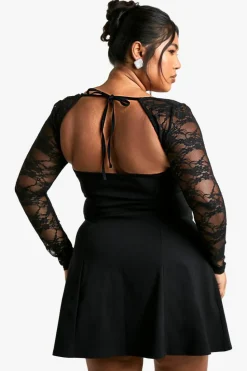 Skater Dresses|Mini Dresses*boohoo Plus Lace Bengaline Skater Dress black