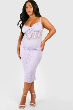 Midi Dresses*boohoo Plus Lace Bodice Midi Dress lilac