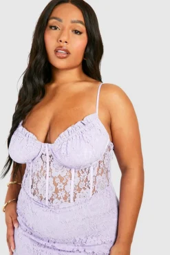 Midi Dresses*boohoo Plus Lace Bodice Midi Dress lilac