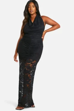 Maxi Dresses*boohoo Plus Lace Cowl Neck Maxi Dress black