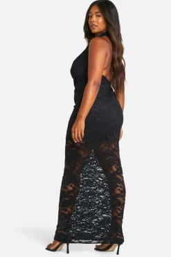 Maxi Dresses*boohoo Plus Lace Cowl Neck Maxi Dress black