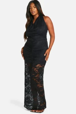 Maxi Dresses*boohoo Plus Lace Cowl Neck Maxi Dress black