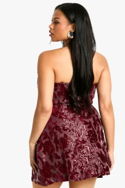 Mini Dresses|Dresses*boohoo Plus Lace Demask Bandeau Skater Dress berry
