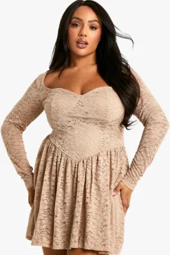 Skater Dresses*boohoo Plus Lace Diamante Skater Dress nude