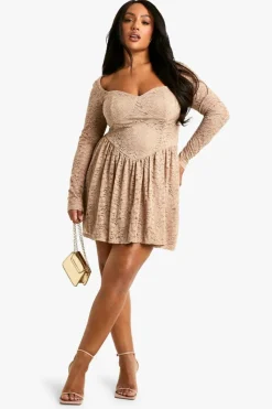 Skater Dresses*boohoo Plus Lace Diamante Skater Dress nude