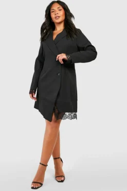Blazer Dresses|Long Sleeve Dresses*boohoo Plus Lace Insert Blazer Dress black