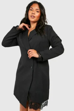 Blazer Dresses|Long Sleeve Dresses*boohoo Plus Lace Insert Blazer Dress black