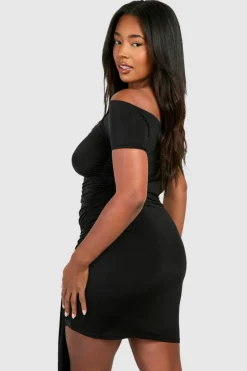 Bodycon Dresses*boohoo Plus Lace Trim Off The Shoulder Tie Mini Dress black