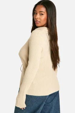 Jumpers|Up To 80% Off Winter Warmers*boohoo Plus Lace Up Collared Jumper stone