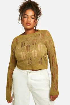 Jumpers*boohoo Plus Ladder Detail Sheer Jumper khaki