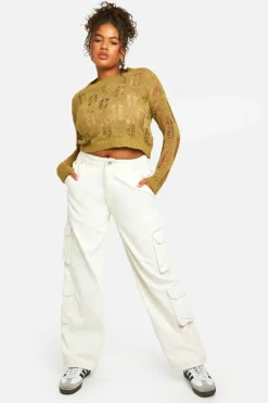 Jumpers*boohoo Plus Ladder Detail Sheer Jumper khaki