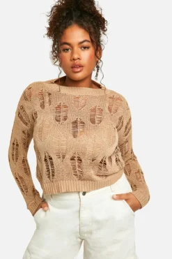 Jumpers*boohoo Plus Ladder Detail Sheer Jumper taupe