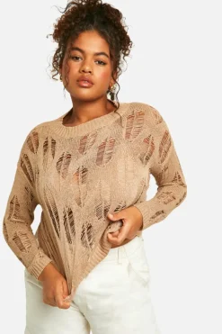 Jumpers*boohoo Plus Ladder Detail Sheer Jumper taupe