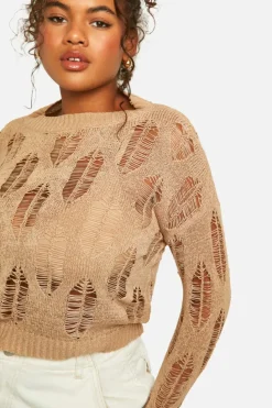 Jumpers*boohoo Plus Ladder Detail Sheer Jumper taupe