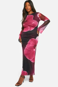 Bodycon Dresses|Maxi Dresses*boohoo Plus Large Floral Low Back Maxi Dress pink