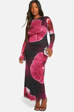 Bodycon Dresses|Maxi Dresses*boohoo Plus Large Floral Low Back Maxi Dress pink