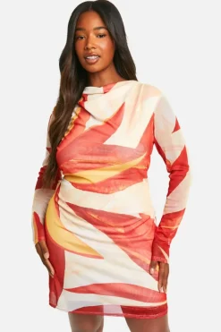 Bodycon Dresses*boohoo Plus Large Floral Mesh Mini Dress orange