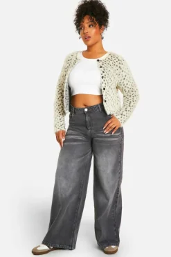 Cardigans|Jumpers & Cardigans*boohoo Plus Leopard Brushed Cardigan ecru