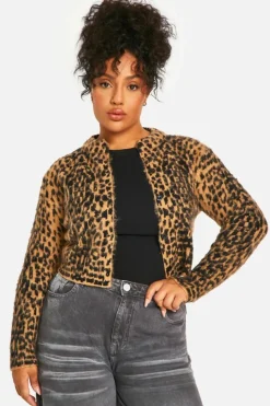 Cardigans|Jumpers & Cardigans*boohoo Plus Leopard Brushed Cardigan brown