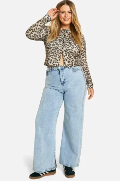Cardigans|Jumpers & Cardigans*boohoo Plus Leopard Button Front Rib Cardigan brown