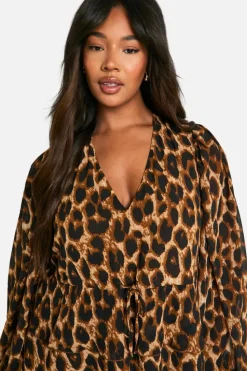 Mini Dresses|Long Sleeve Dresses*boohoo Plus Chiffon Tiered Frill Skater Dress leopard