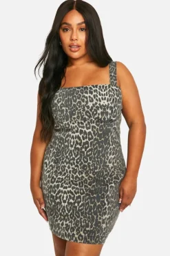 Mini Dresses|Denim*boohoo Plus Denim Mini Dress leopard