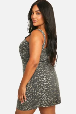 Mini Dresses|Denim*boohoo Plus Denim Mini Dress leopard