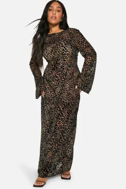 Maxi Dresses*boohoo Plus Devore Low Back Column Maxi Dress leopard