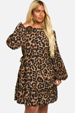 Smock Dresses|Mini Dresses*boohoo Plus High Neck Smock Dress leopard