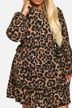 Smock Dresses|Mini Dresses*boohoo Plus High Neck Smock Dress leopard