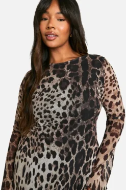 Mini Dresses|Long Sleeve Dresses*boohoo Plus Mesh Low Back Shift Dress Dress leopard