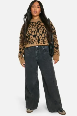 Jumpers*boohoo Plus Ribbed Crew Neck Jumper leopard