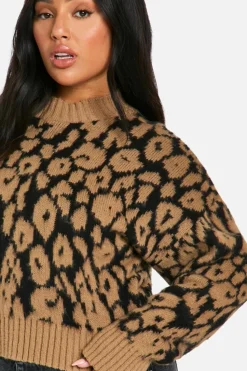 Jumpers*boohoo Plus Ribbed Crew Neck Jumper leopard