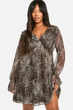 Smock Dresses|Mini Dresses*boohoo Plus Ruffle Smock Dress leopard