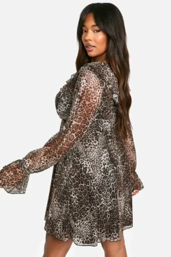Smock Dresses|Mini Dresses*boohoo Plus Ruffle Smock Dress leopard