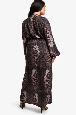 Maxi Dresses*boohoo Plus leopard Tie Detail Maxi Dress brown