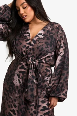 Maxi Dresses*boohoo Plus leopard Tie Detail Maxi Dress brown