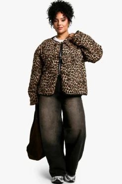 Up To 80% Off Winter Warmers|Bomber Jackets*boohoo Plus Leopard Tie Detail Padded Jacket brown
